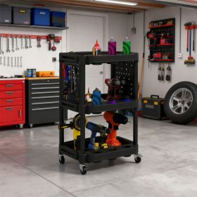 3-Tier Rolling Tool Cart, 200 LBS Capacity Plastic Utility Cart With Side Shelves For Garage, Workshop, Tikt0k Sale Prohibited (Option: Black)