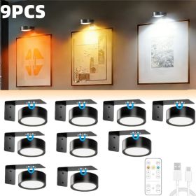 Picture Lights For Wall, Battery Powered Magnetic Lights With 3 Lighting Color Dimmable Timer Art,Poster,Gallery,Painting Display,Photos,Frame,Wall Li (Option: 9pcs)