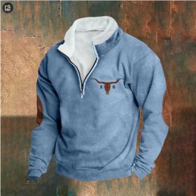 Retro Patchwork Half Cardigan Men's Long-sleeved Sweater (Option: Blue-3xl)