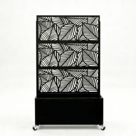 70.87" H Ã— 46.06" W Leaf Pattern Privacy Screen with Planter Box, Black Metal Freestanding Decorative Fence Planter for Patio Balcony Backyard (Option: Black)