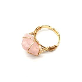 Personality Hand Wrapped Rough Stone Agate Ring (Option: Pink crystal-adjustable)