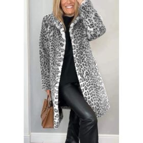 Fall Winter Leopard Print Plush Mid-length Coat (Option: Gray-S)