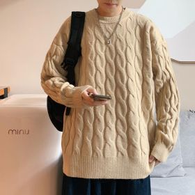 Loose Base Twist Round Neck Sweater Hand-woven Sweater (Option: Khaki-M)