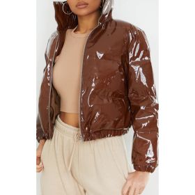 Bright Metallic Short Women's Cotton-padded Jacket (Option: Brown-S)