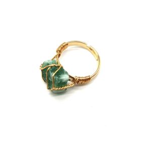 Personality Hand Wrapped Rough Stone Agate Ring (Option: Green Aventurine-adjustable)
