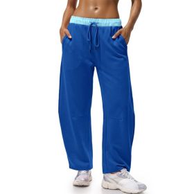 Fisoew Womens Wide Leg Sweatpants Baggy Drawstring Elastic Waisted Travel Track Pants Color Block Joggers With Pockets (Option: Blue-L)