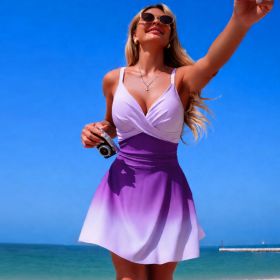 Womens One-piece Bikini-style Swimsuit (Option: Purple Gradient-S)