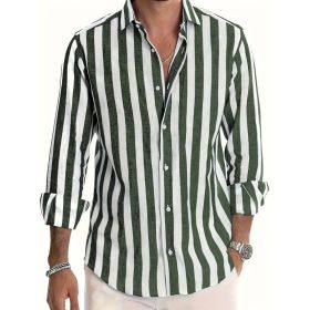 Striped Print Shirt Casual Loose Long-sleeved Shirt Men's Clothing (Option: HDCS13 Green-XXXL)
