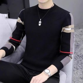 Slim-fit Contrast Colors Round Neck Base Knitwear Men's Sweater (Option: 6766 Black-XL)