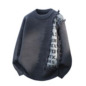 Fashionable Knitted Pullover Men's Long Sleeve (Option: GREY WHITE-3XL)