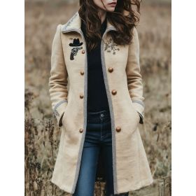 Geometric Print Casual Mid-length Wool Coat (Option: Color6-M)