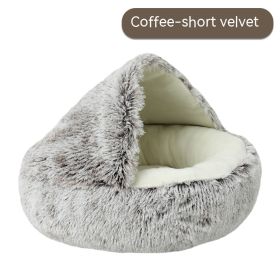 Pet Cat Bed Semi Enclosed Dog House (Option: Coffee-40cm-Short plush)