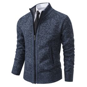 Men's Solid Color Stand Collar Cardigan Sweaters Coat (Option: Blue And Gray-M)