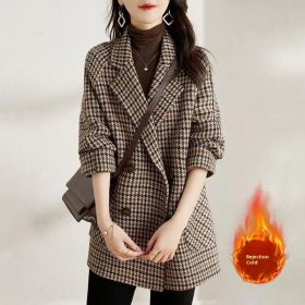 Suit Collar Houndstooth Woolen Coat Woman (Option: Quilted-2XL)