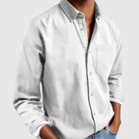 Men's Shirt New Long Sleeve Lapel (Option: White-5XL)