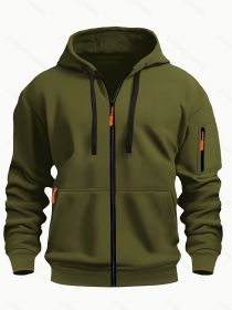 Zipper Hooded Sweatshirt Men's Sports Casual Cardigan Coat (Option: Army Green-S)