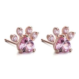 New Cat Bear Dog Paw Ring for Women Jewelry Sets (Option: Rose gold earring)