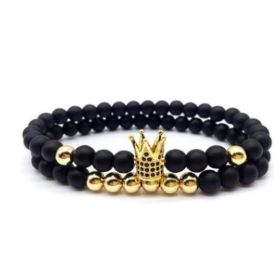 Micro-inlaid crown 6mm matte black plus copper bead bracelet copper inlaid zircon jewelry (Option: Gold 2)