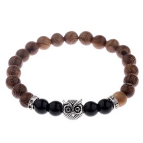 Owl frosted stone lifeline wood grain bracelet (Option: silver)