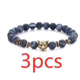 Agate Alloy Leopard head beaded bracelet (Option: 3pcs)