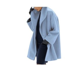 Women's Trendy Clothes Multi-color Round Neck Loose Sweater Woolen Coat Solid Casual Coat For Autumn And Winter (Option: Sky Blue2-M)