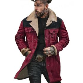 Suede Multicolor Jacket Multi-pocket Zipper (Option: Wine Red-M)