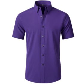 Four-side High Elastic Shirt Men's Short Sleeve Non-ironing Anti-wrinkle (Option: Purple-XXL)