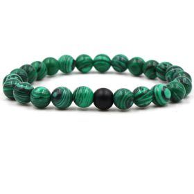 Classic Black Matte Green Malachite Bracelets Suitable Women Men Elastic Strand Jewelry (Option: Green with black-6 mm)