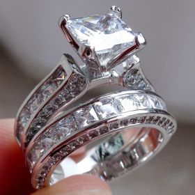 New Style Charm Couple Rings His Her Silver Color Princess Cut CZ Anniversary Promise Wedding Engagement Ring Sets (Option: silvery-US8)