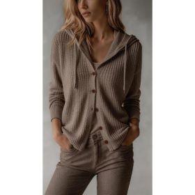 Hooded Knitted Cardigan Womens Loose-Fit Coat (Option: Brown-M)