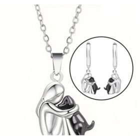 Versatile Simple Women's Zinc Alloy Necklace (Option: Silver  Black girl and Dog se)