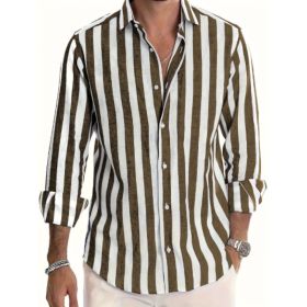 Striped Print Shirt Casual Loose Long-sleeved Shirt Men's Clothing (Option: ML254210395-L)