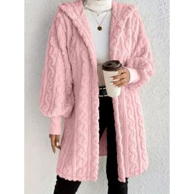 Hooded Double-sided Plush Cuff Thread Long Coat (Option: Pink-M)