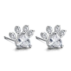 New Cat Bear Dog Paw Ring for Women Jewelry Sets (Option: Sliver white earring)