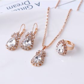 Water drop rhinestone necklace earrings ring set (Option: white)