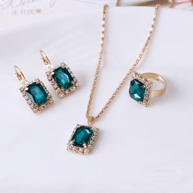 The Crystal Set Necklace Earring Ring Three-piece Set (Option: Lake Blue)