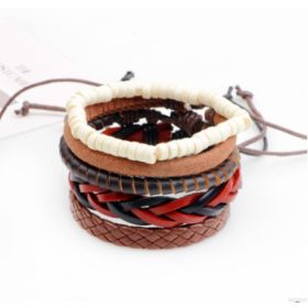 Leather Bracelet Men Multilayer Bead Bracelet Punk Wrap Bracelets for Women Vintage punk Men Jewelry (Option: 17)