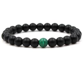 Classic Black Matte Green Malachite Bracelets Suitable Women Men Elastic Strand Jewelry (Option: Black with green-8 mm)
