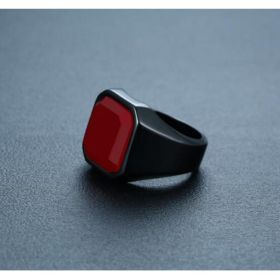 Men's stainless steel black agate ring (Option: Red black-7number)