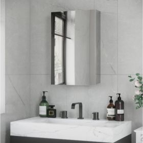 Wall Mounted Bathroom Medicine Cabinet Mirrored Cabinet with Hinged Door 3-Tier Storage Shelves Silver (Option: silver)