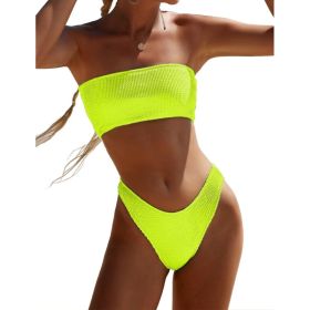 New Solid Color Snake Cloth Tube Top High Waist Bikini Sexy Swimsuit Swimwear (Option: YELLOW A-S)