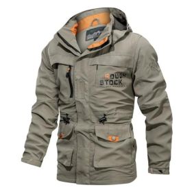 Men's Medium To Long Casual Outdoor Hooded Plus Size Jacket (Option: Khaki-4XL)