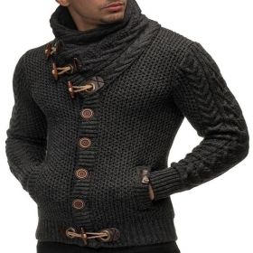 Knitted Jacket With High Collar Buttons (Option: Dark Grey-S)