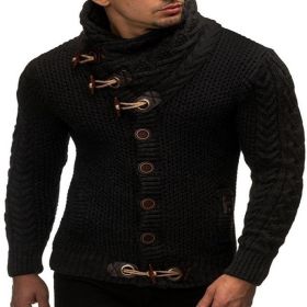 Knitted Jacket With High Collar Buttons (Option: Black-S)