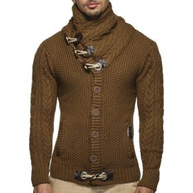 Knitted Jacket With High Collar Buttons (Option: Brown-S)
