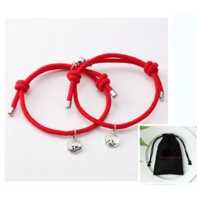 Hand-Woven Ancient Silver Love Vows Magnet Lovers Bracelet (Option: Red)
