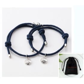 Hand-Woven Ancient Silver Love Vows Magnet Lovers Bracelet (Option: Dark Blue)