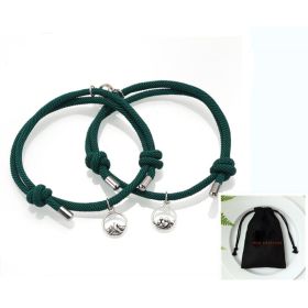 Hand-Woven Ancient Silver Love Vows Magnet Lovers Bracelet (Option: Dark green)