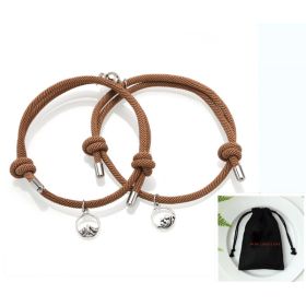 Hand-Woven Ancient Silver Love Vows Magnet Lovers Bracelet (Option: Light coffee)