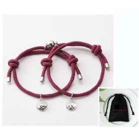 Hand-Woven Ancient Silver Love Vows Magnet Lovers Bracelet (Option: Wine Red)